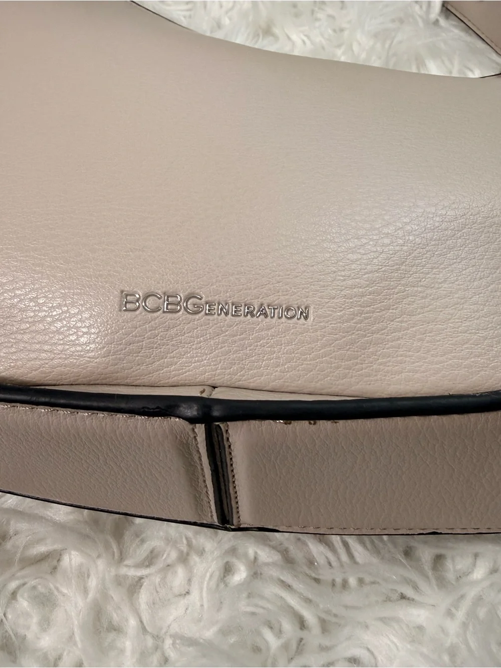 BCBG Faux-Leather Hobo Shoulder Bag in Pale Pink